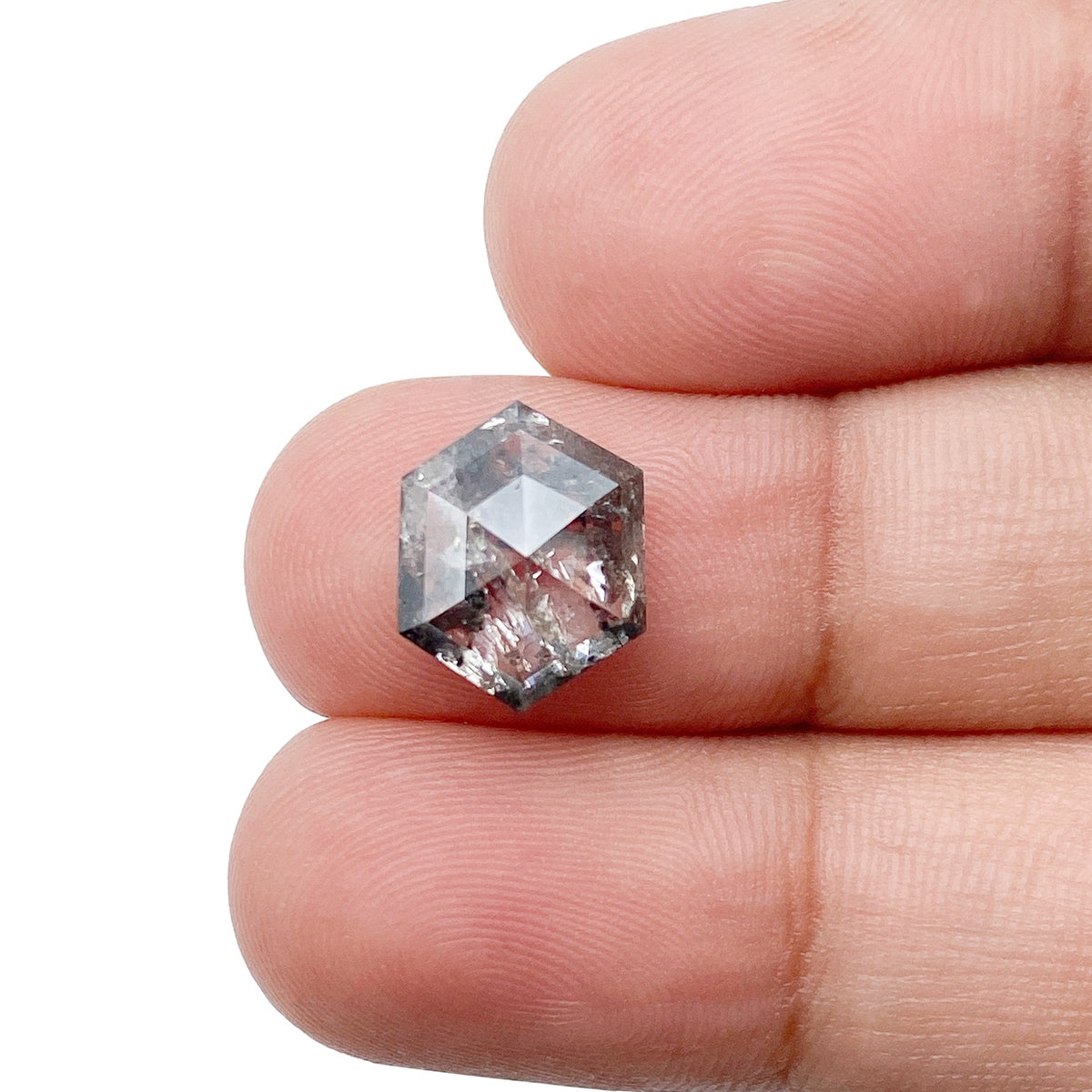 3.70ct | Salt & Pepper Hexagon Shape Rose Cut Diamond - Modern Rustic Diamond