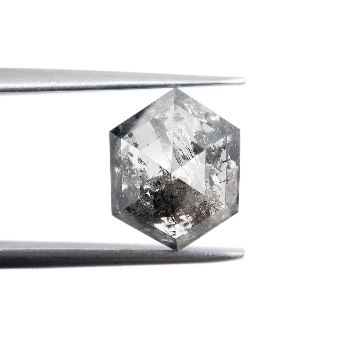 3.70ct | Salt & Pepper Hexagon Shape Rose Cut Diamond - Modern Rustic Diamond