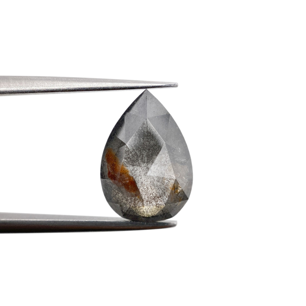 3.92ct | Salt & Pepper Pear Shape Rose Cut Diamond - Modern Rustic Diamond