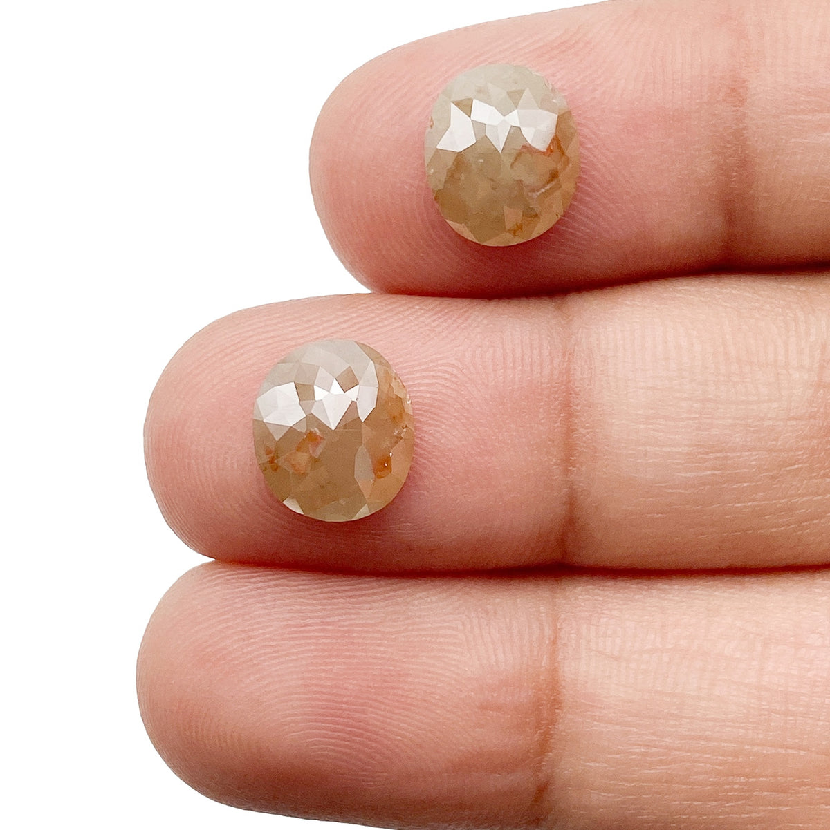 3.73cttw | Salt & Pepper Oval Shape Rose Cut Diamond Matched Pair - Modern Rustic Diamond