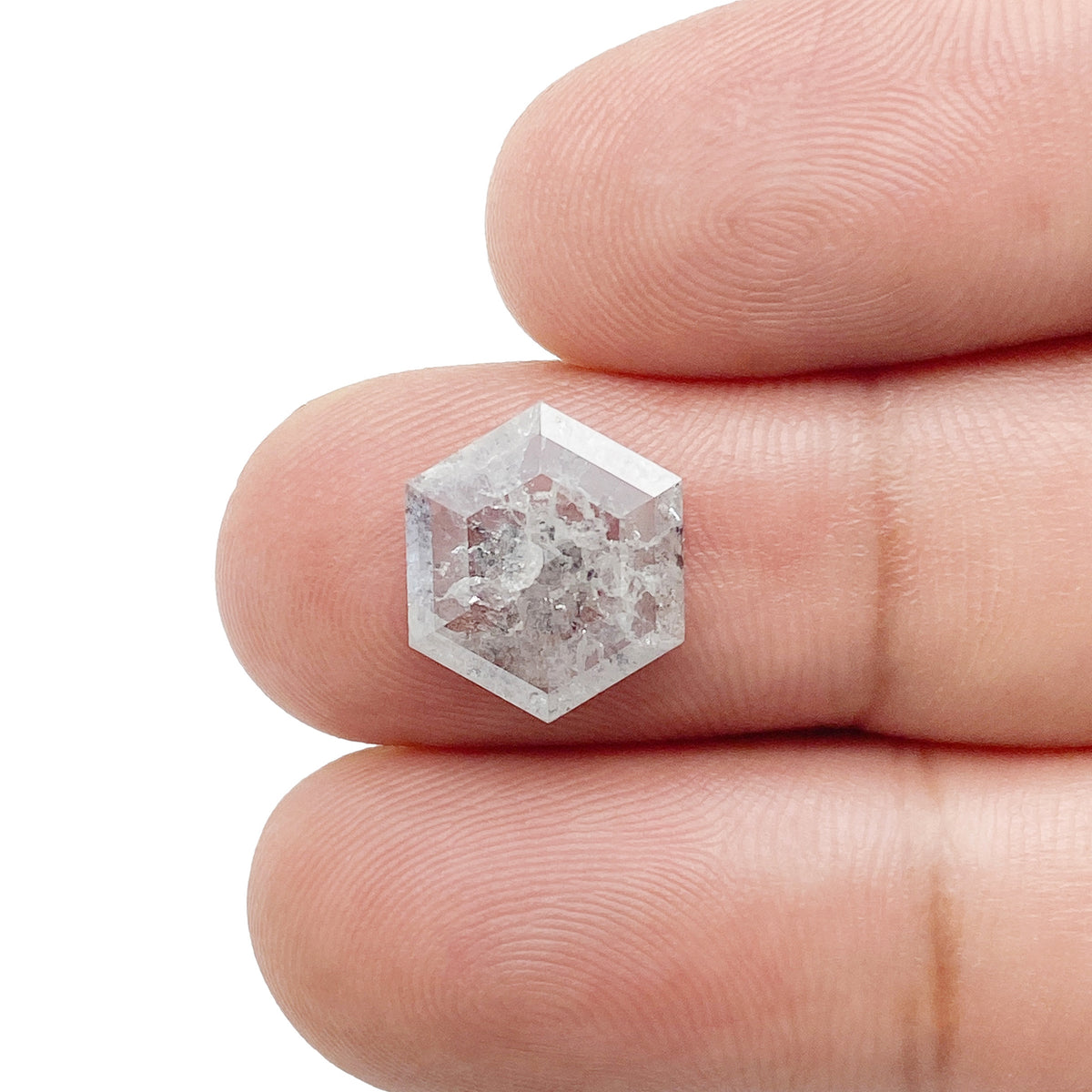 3.74ct | Salt & Pepper Hexagon Shape Rose Cut Diamond - Modern Rustic Diamond