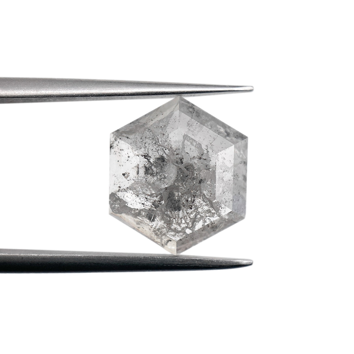3.74ct | Salt & Pepper Hexagon Shape Rose Cut Diamond - Modern Rustic Diamond