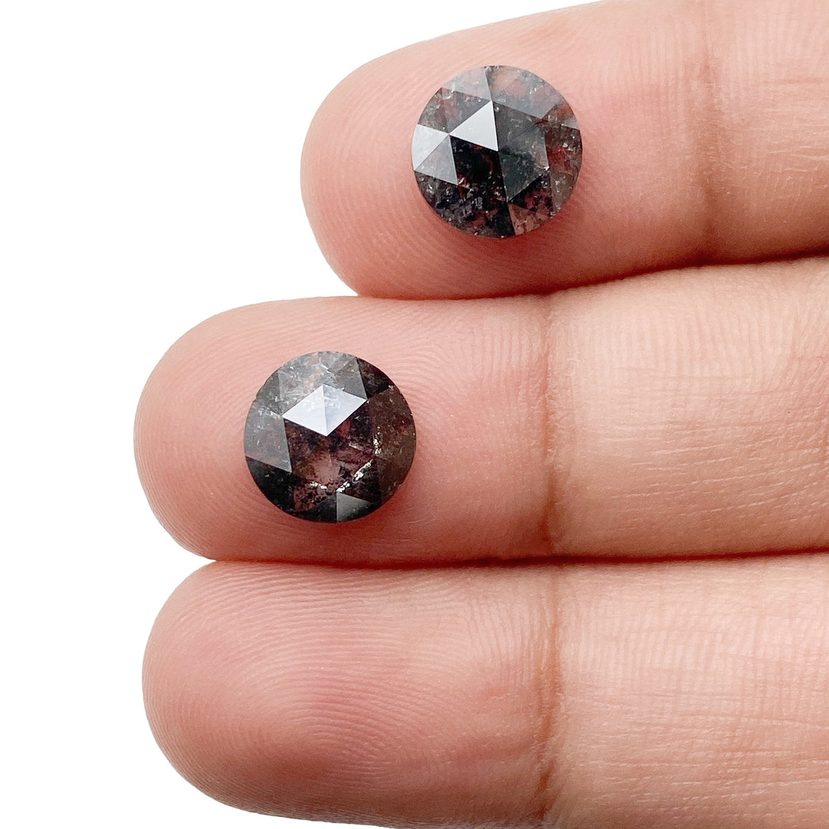 3.88cttw | Salt & Pepper Round Shape Rose Cut Diamond Matched Pair - Modern Rustic Diamond