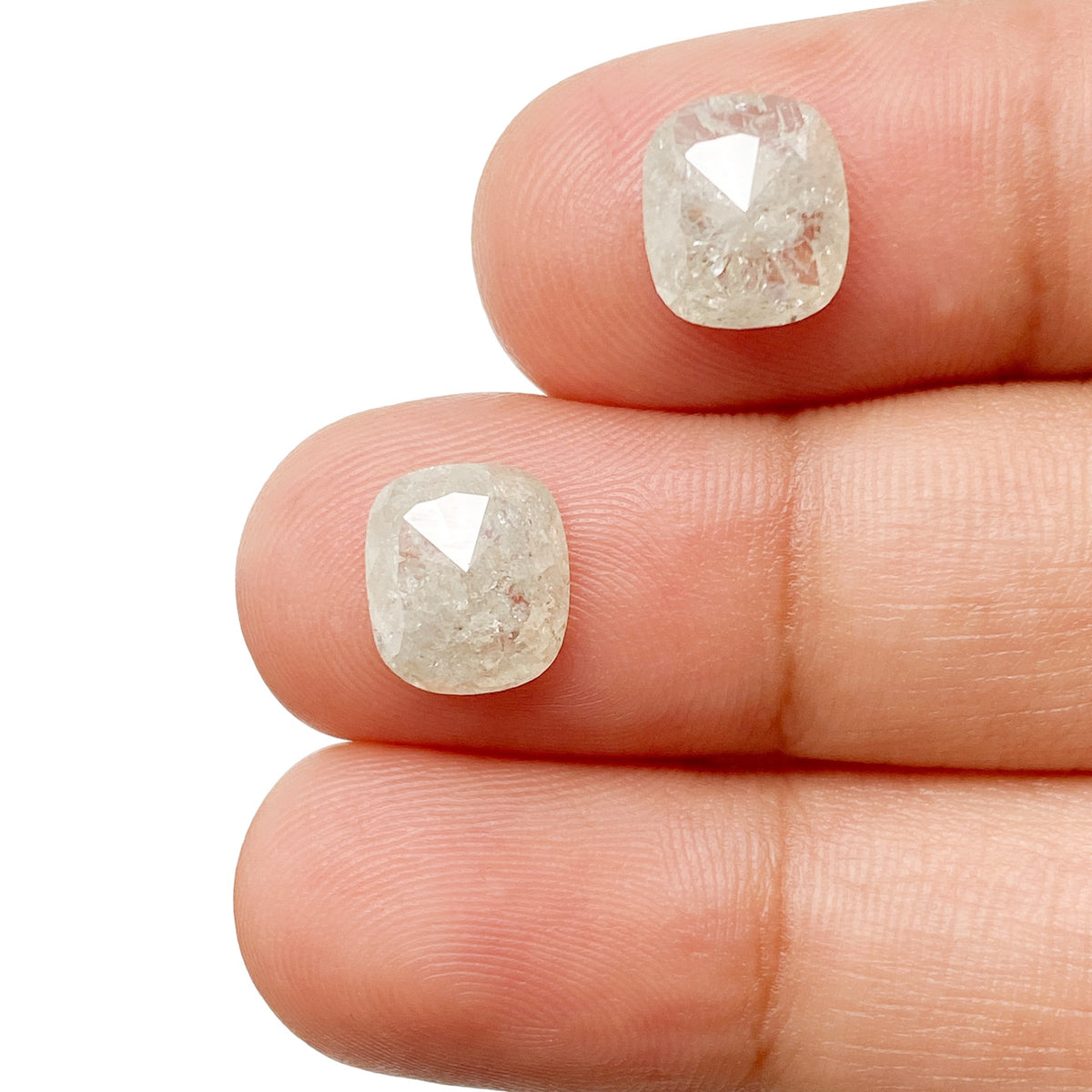 3.89cttw | Salt & Pepper Cushion Shape Rose Cut Diamond Matched Pair - Modern Rustic Diamond