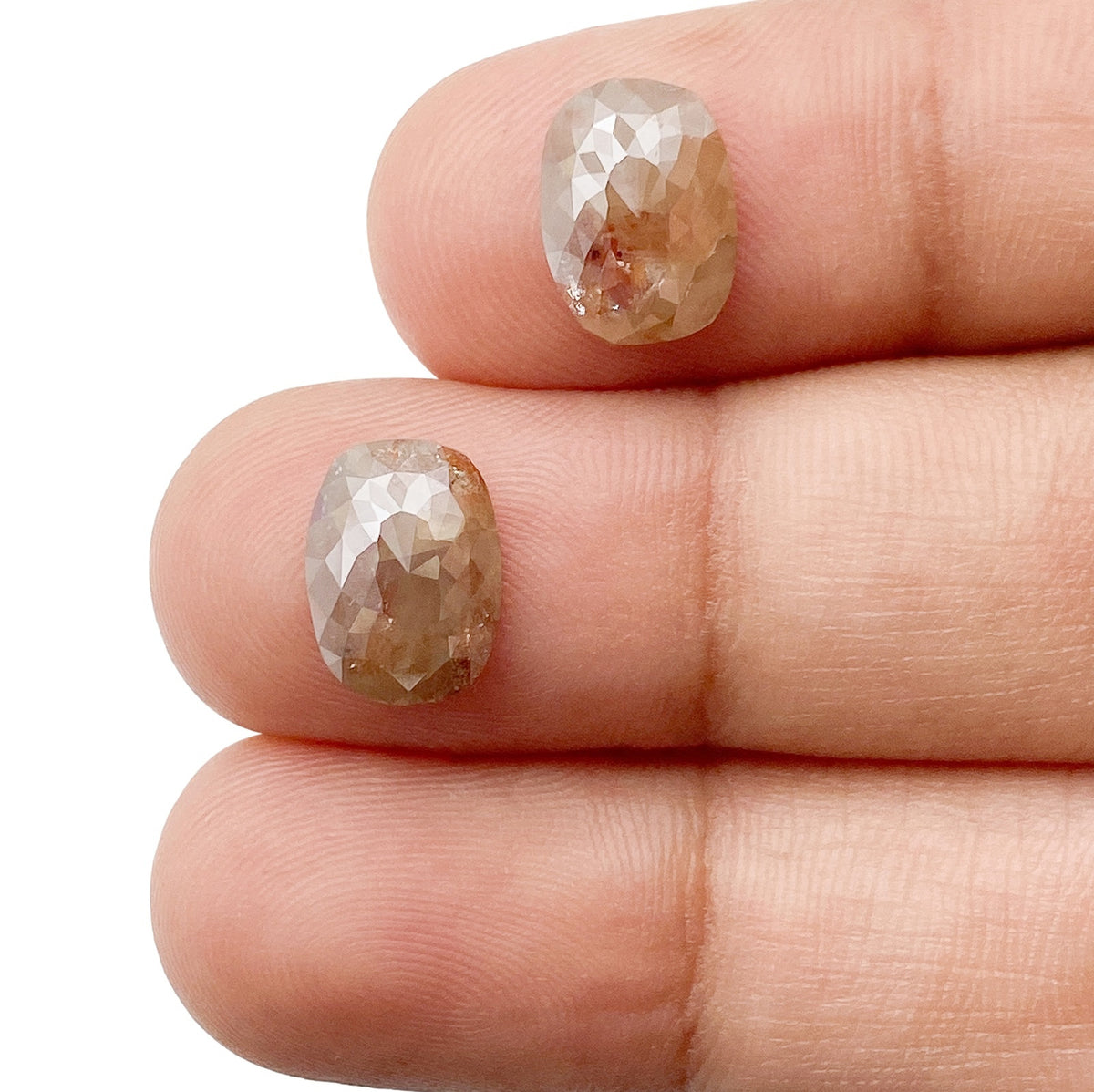 3.90cttw | Salt & Pepper Cushion Shape Rose Cut Diamond Matched Pair - Modern Rustic Diamond