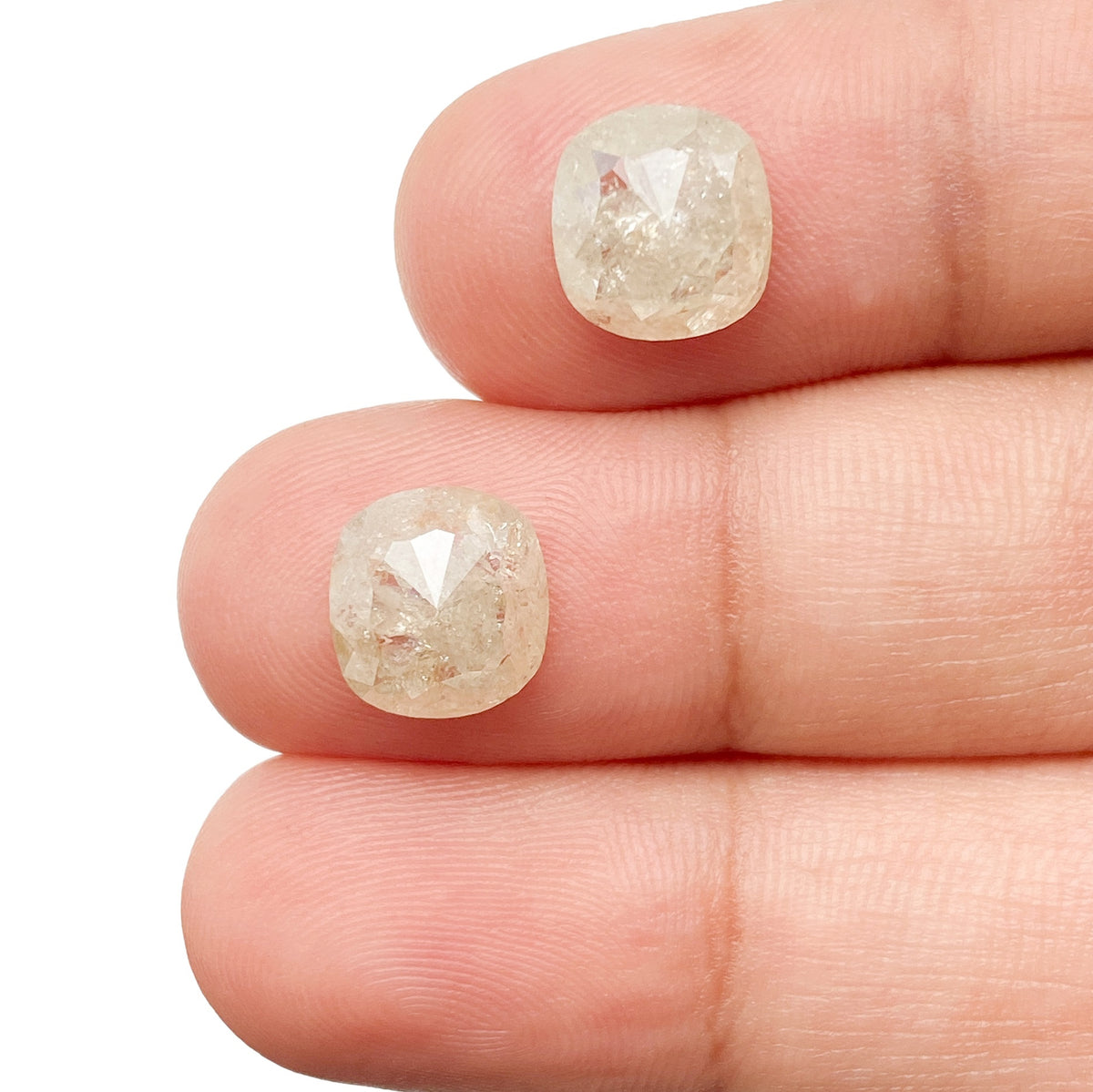 3.91cttw | Salt & Pepper Cushion Shape Rose Cut Diamond Matched Pair - Modern Rustic Diamond