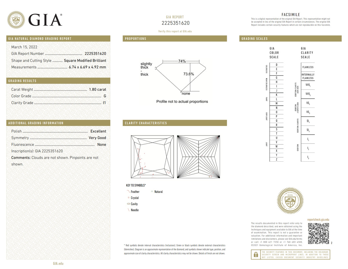 1.80ct | G/I1 Princess Shape Brilliant Cut Diamond (GIA) - Modern Rustic Diamond