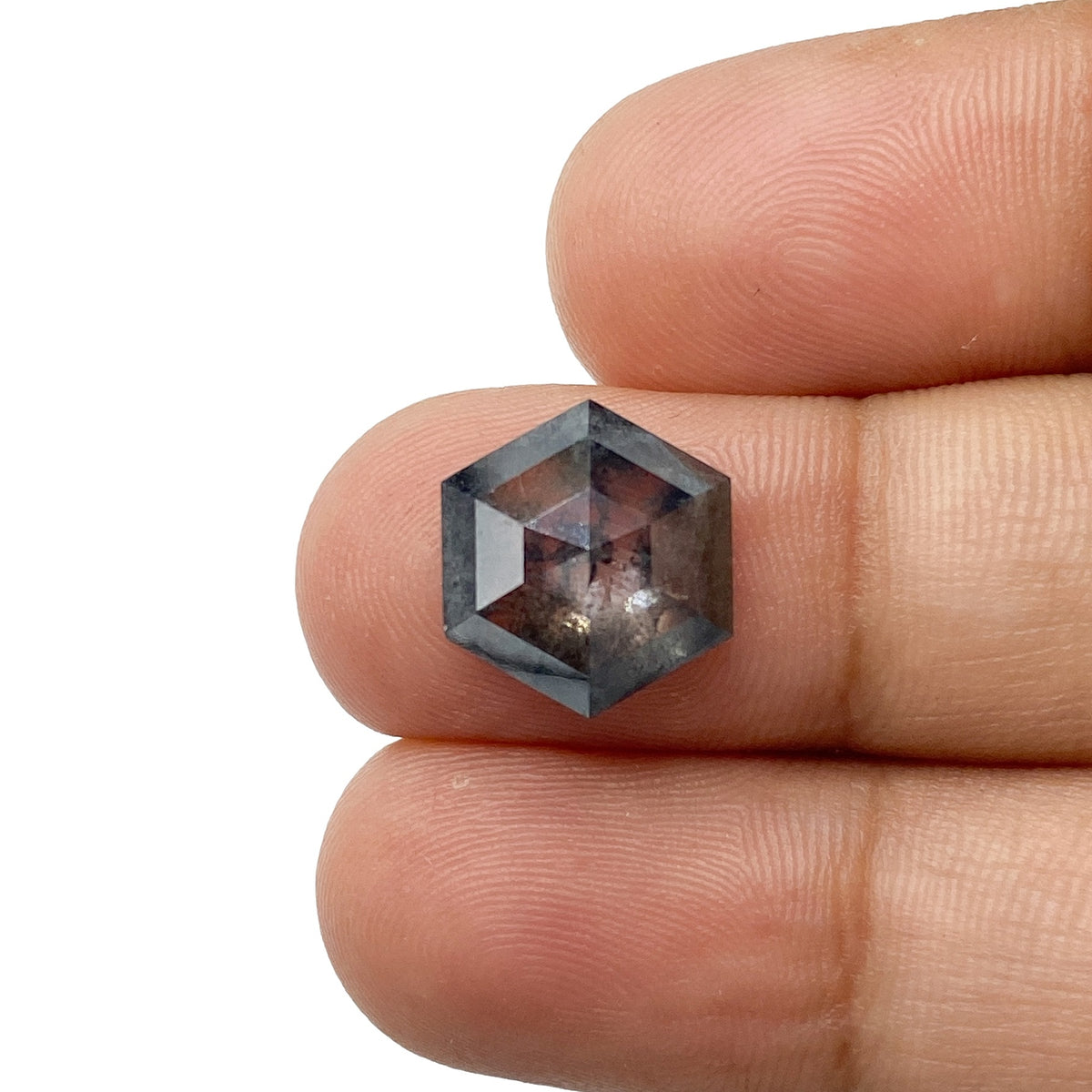 3.98ct | Salt & Pepper Hexagon Shape Rose Cut Diamond - Modern Rustic Diamond