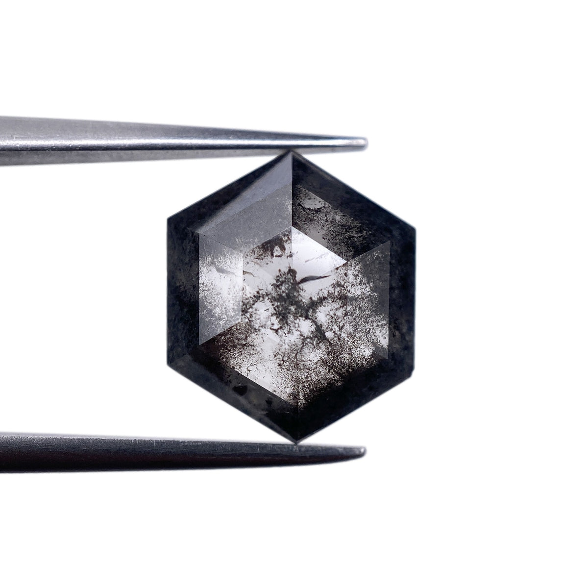 3.98ct | Salt & Pepper Hexagon Shape Rose Cut Diamond - Modern Rustic Diamond