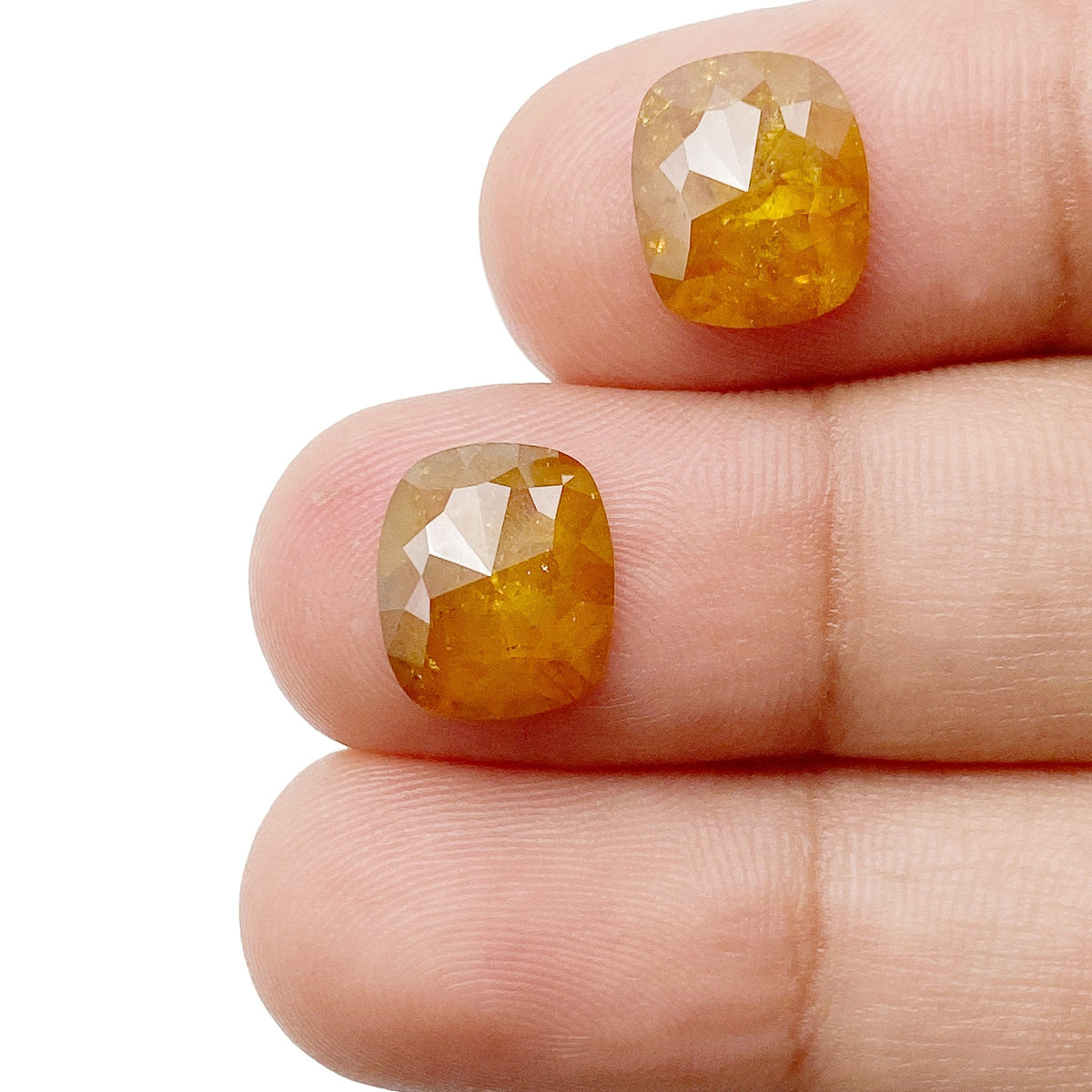 3.99cttw | Salt & Pepper Cushion Shape Rose Cut Diamond Matched Pair - Modern Rustic Diamond