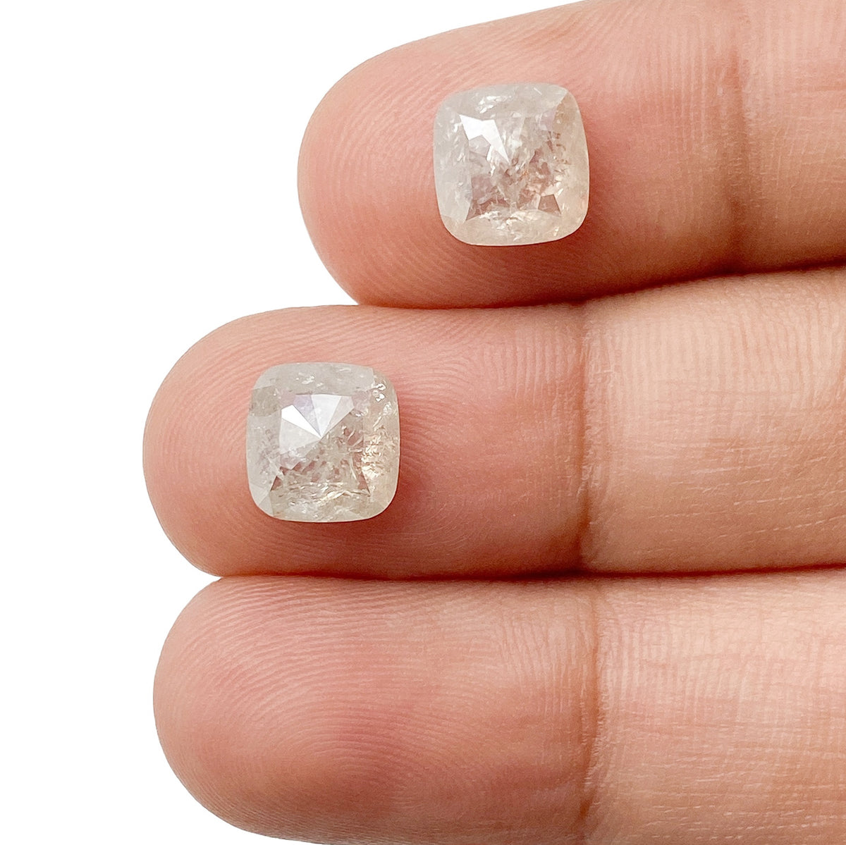 3.99cttw | Salt & Pepper Cushion Shape Rose Cut Diamond Matched Pair - Modern Rustic Diamond