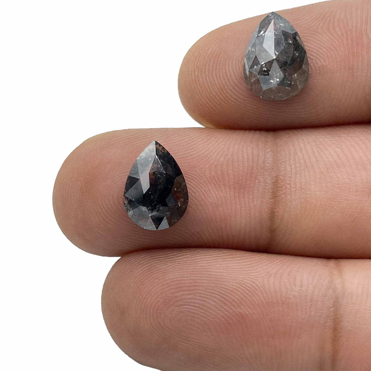 3.99cttw | Rustic Pear Shape Rose Cut Diamond Matched Pair - Modern Rustic Diamond