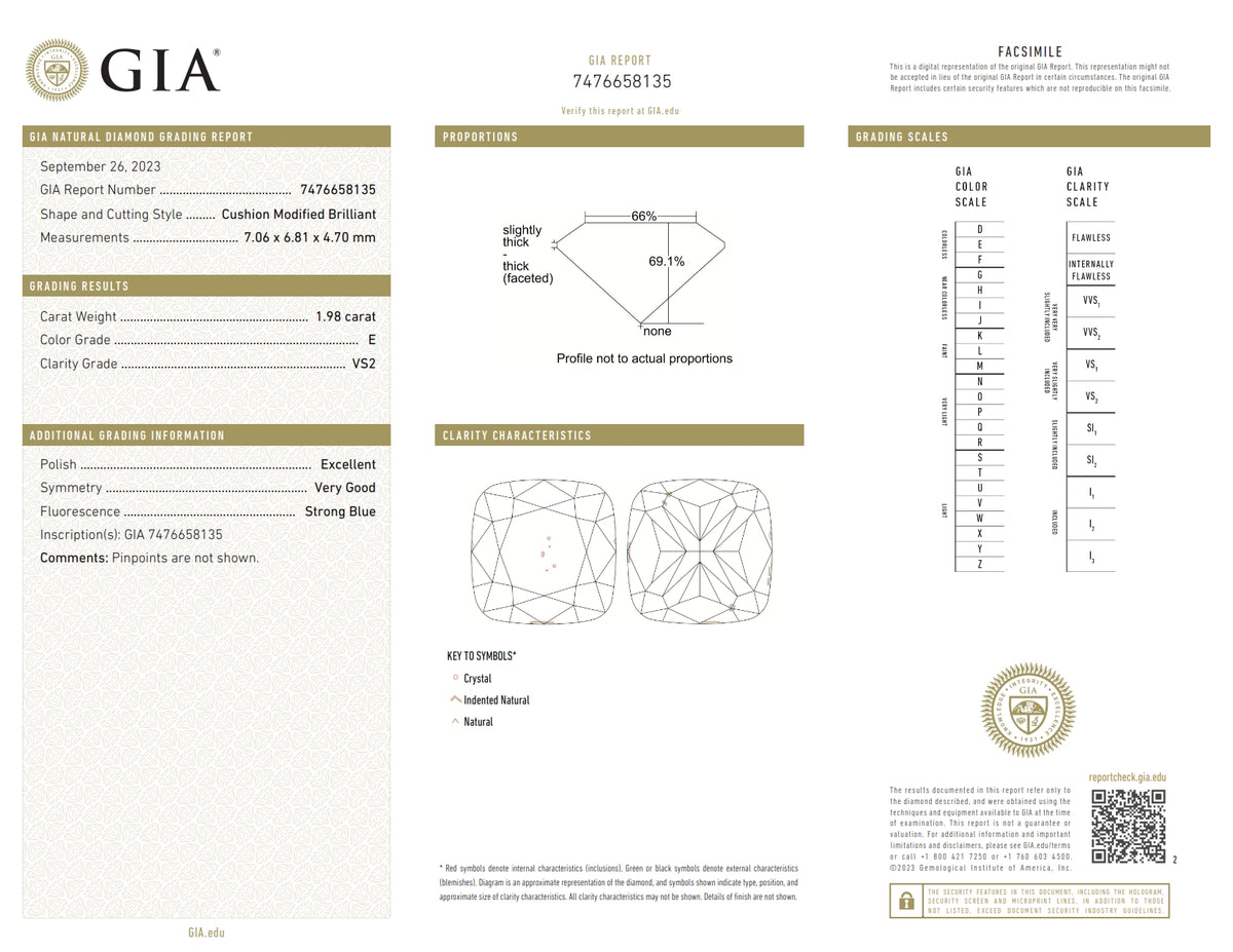 1.98ct | E/VS2 Cushion Shape Brilliant Cut Diamond (GIA) - Modern Rustic Diamond