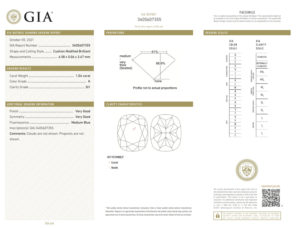 1.04ct | K/SI1 Asscher Shape Step Cut Diamond (GIA) - Modern Rustic Diamond