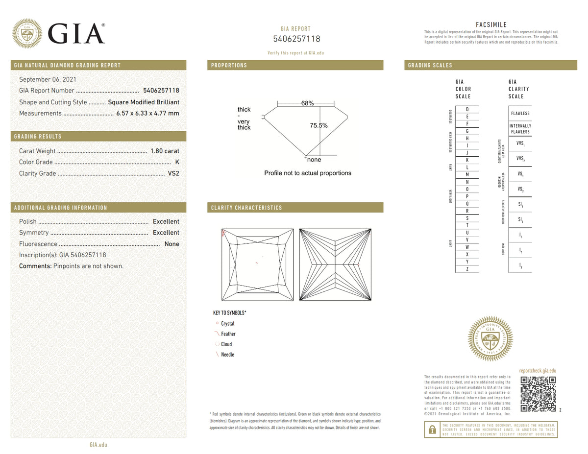 1.80ct | K/VS2 Princess Shape Brilliant Cut Diamond (GIA) - Modern Rustic Diamond