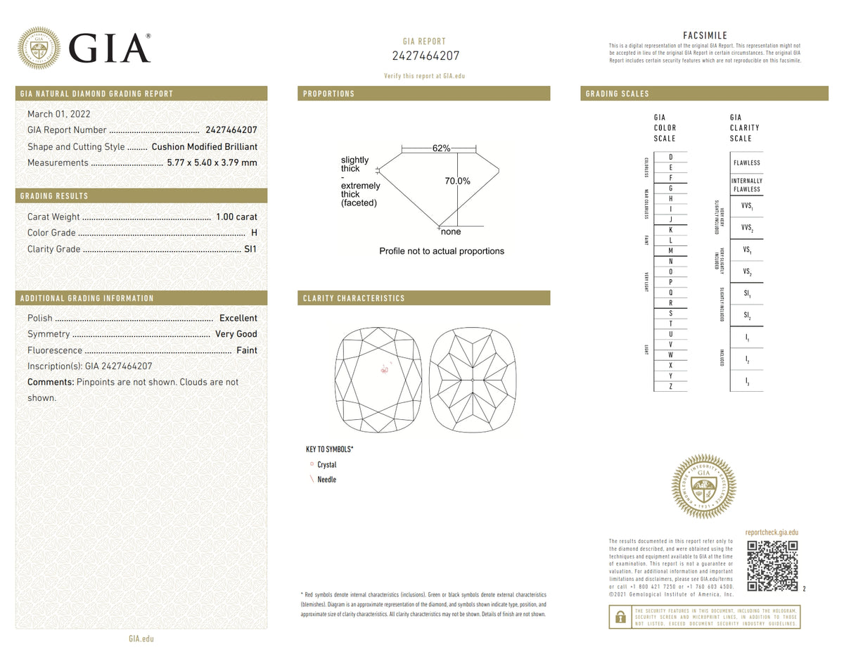 1.00ct | H/SI1 Cushion Shape Brilliant Cut Diamond (GIA) - Modern Rustic Diamond