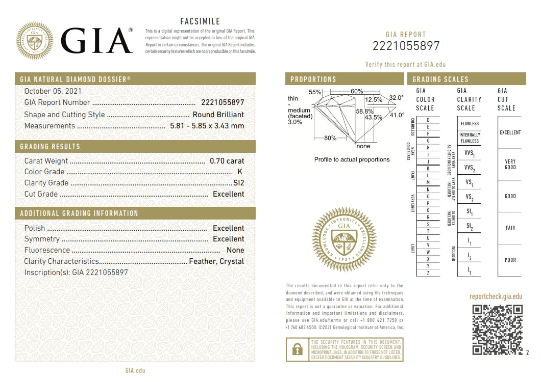 0.70ct | K/SI2 Round Shape Brilliant Cut Diamond (GIA) - Modern Rustic Diamond