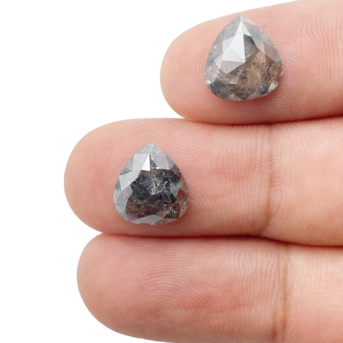 4.00cttw | Salt & Pepper Pear Shape Rose Cut Diamond Matched Pair - Modern Rustic Diamond