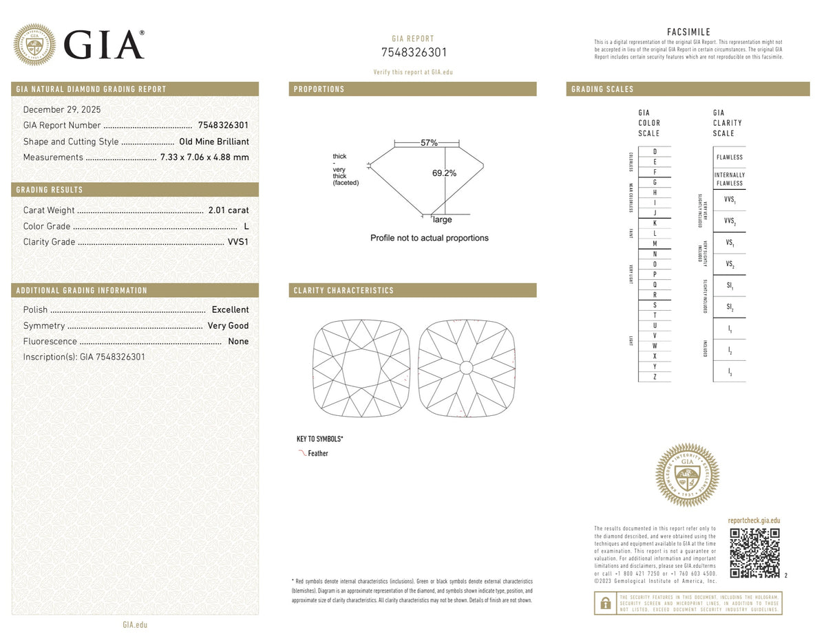 4.02cttw | L-K VVS1-VVS2 Cushion Shape Old Mine Cut Diamond Matched Pair (GIA) - Modern Rustic Diamond