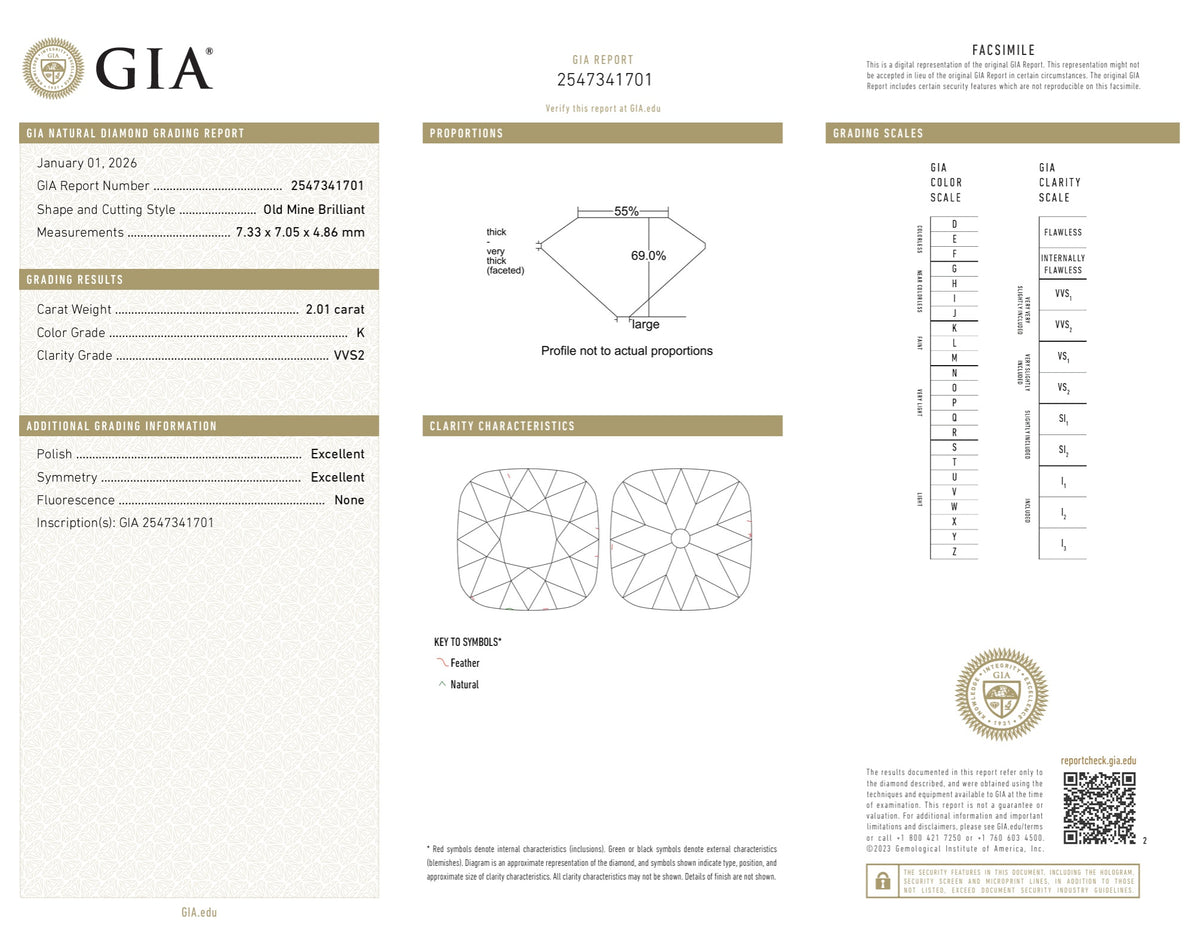 4.02cttw | L-K VVS1-VVS2 Cushion Shape Old Mine Cut Diamond Matched Pair (GIA) - Modern Rustic Diamond