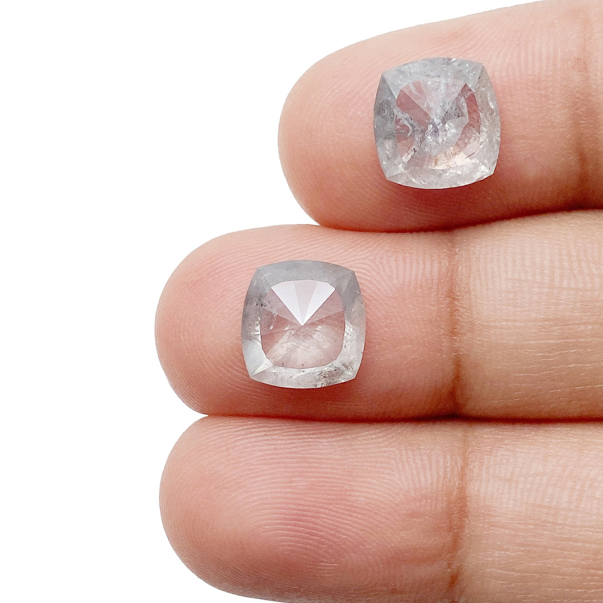 4.02cttw | Salt & Pepper Cushion Shape Rose Cut Diamond Matched Pair - Modern Rustic Diamond