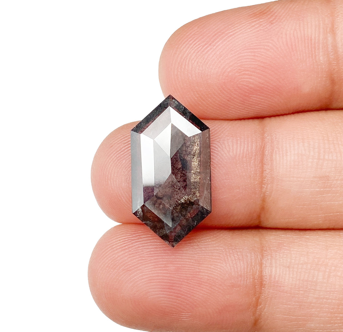 4.06ct | Salt & Pepper Hexagon Shape Rose Cut Diamond - Modern Rustic Diamond