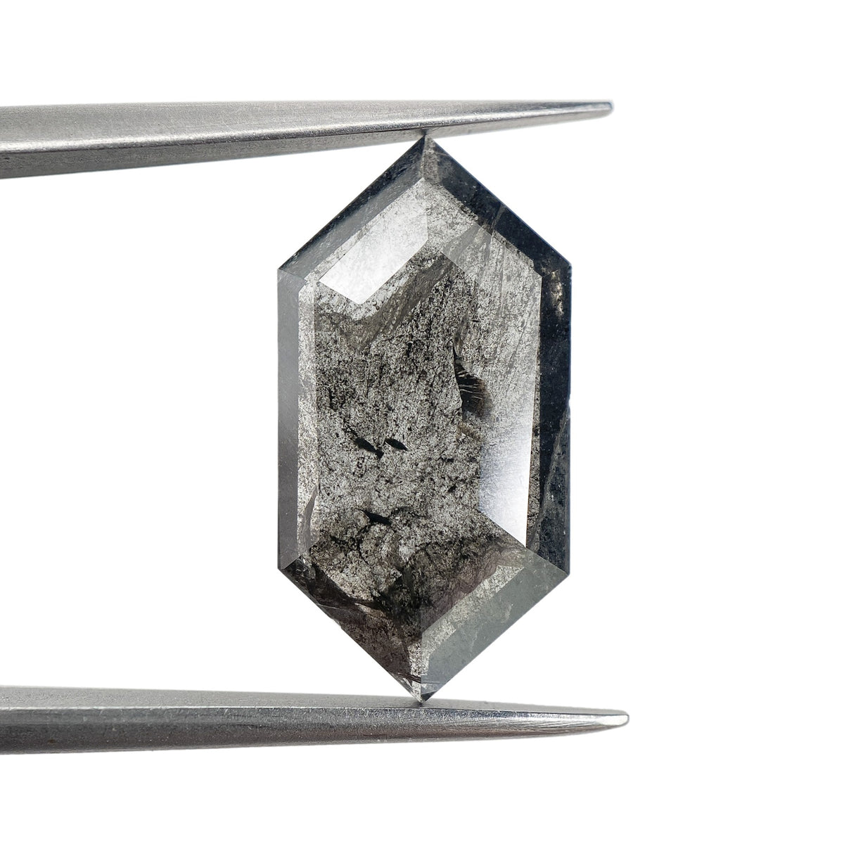4.06ct | Salt & Pepper Hexagon Shape Rose Cut Diamond - Modern Rustic Diamond