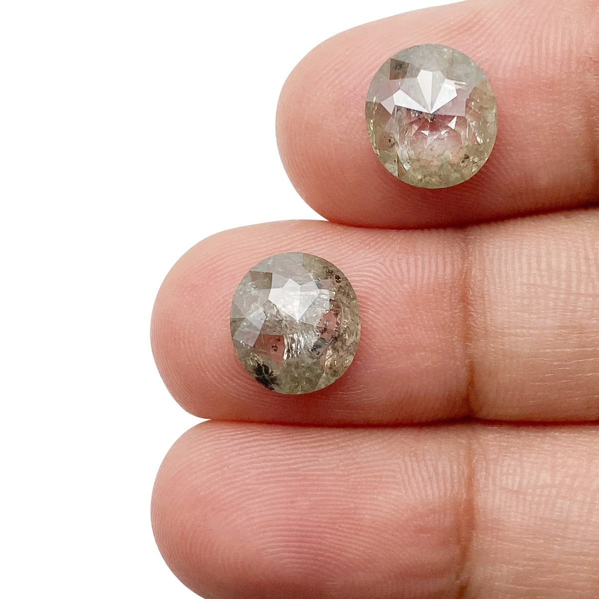 4.09cttw | Salt & Pepper Oval Shape Rose Cut Diamond Matched Pair - Modern Rustic Diamond