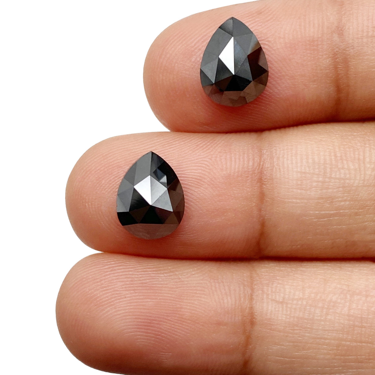 4.10cttw | Black Pear Shape Rose Cut Diamond Matched Pair-Modern Rustic Diamond