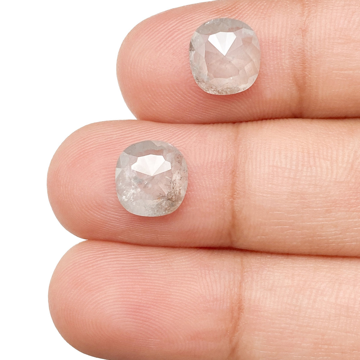4.12cttw | Rustic Cushion Shape Rose Cut Diamond Matched Pair - Modern Rustic Diamond