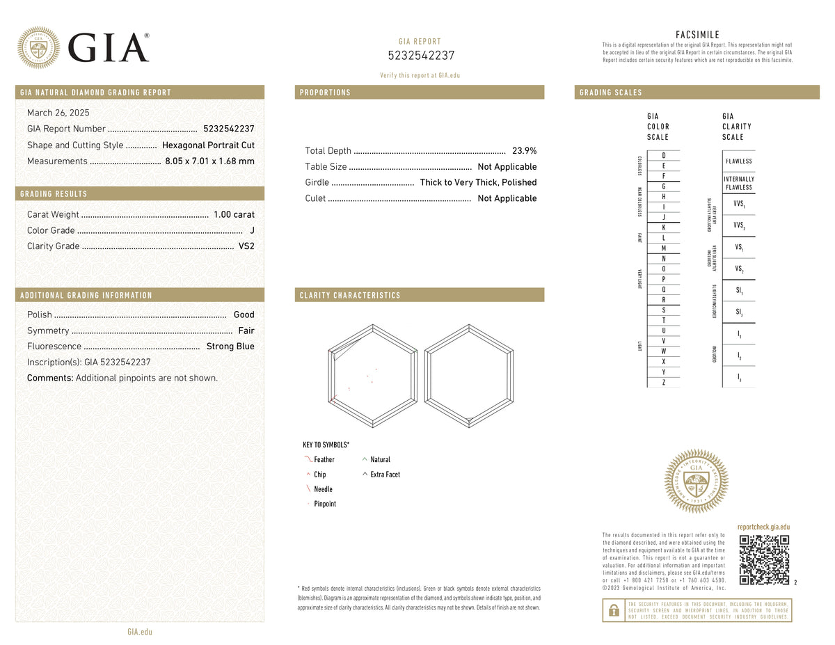 1.00ct | J/VS2 Hexagon Shape Portrait Cut Diamond (GIA) - Modern Rustic Diamond