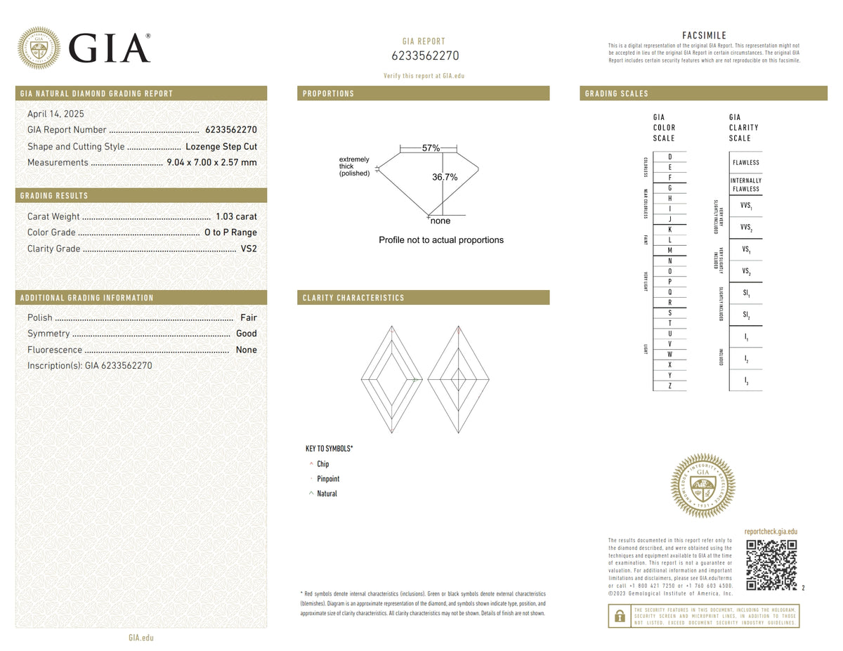 1.03ct | O-P/VS2 Lozenge Shape Step Cut Diamond (GIA) - Modern Rustic Diamond