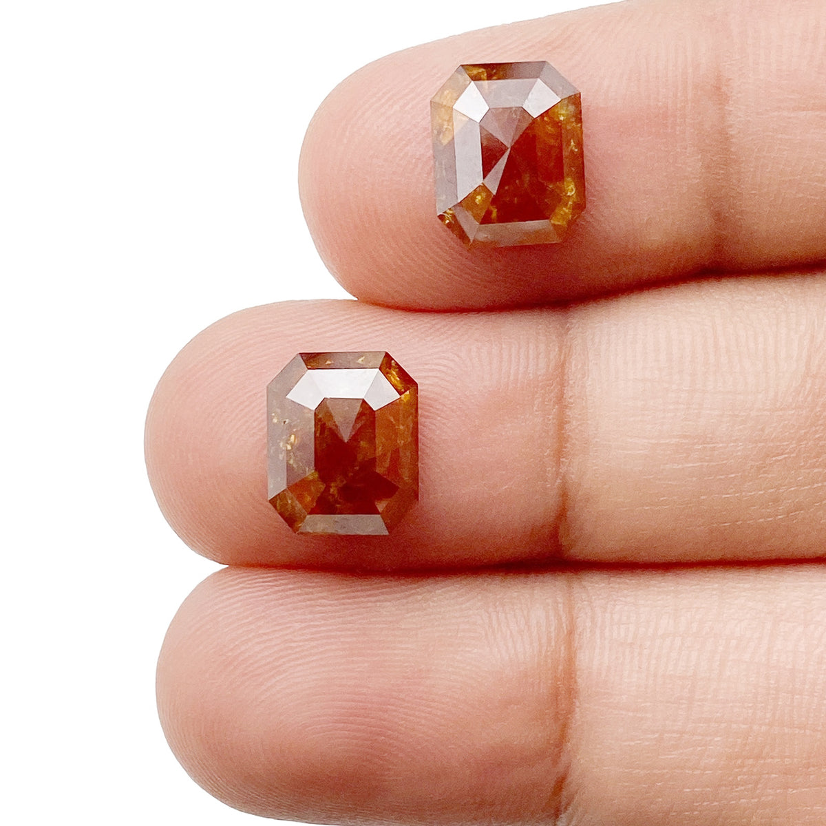 4.21cttw | Salt & Pepper Emerald Shape Rose Cut Diamond Matched Pair - Modern Rustic Diamond