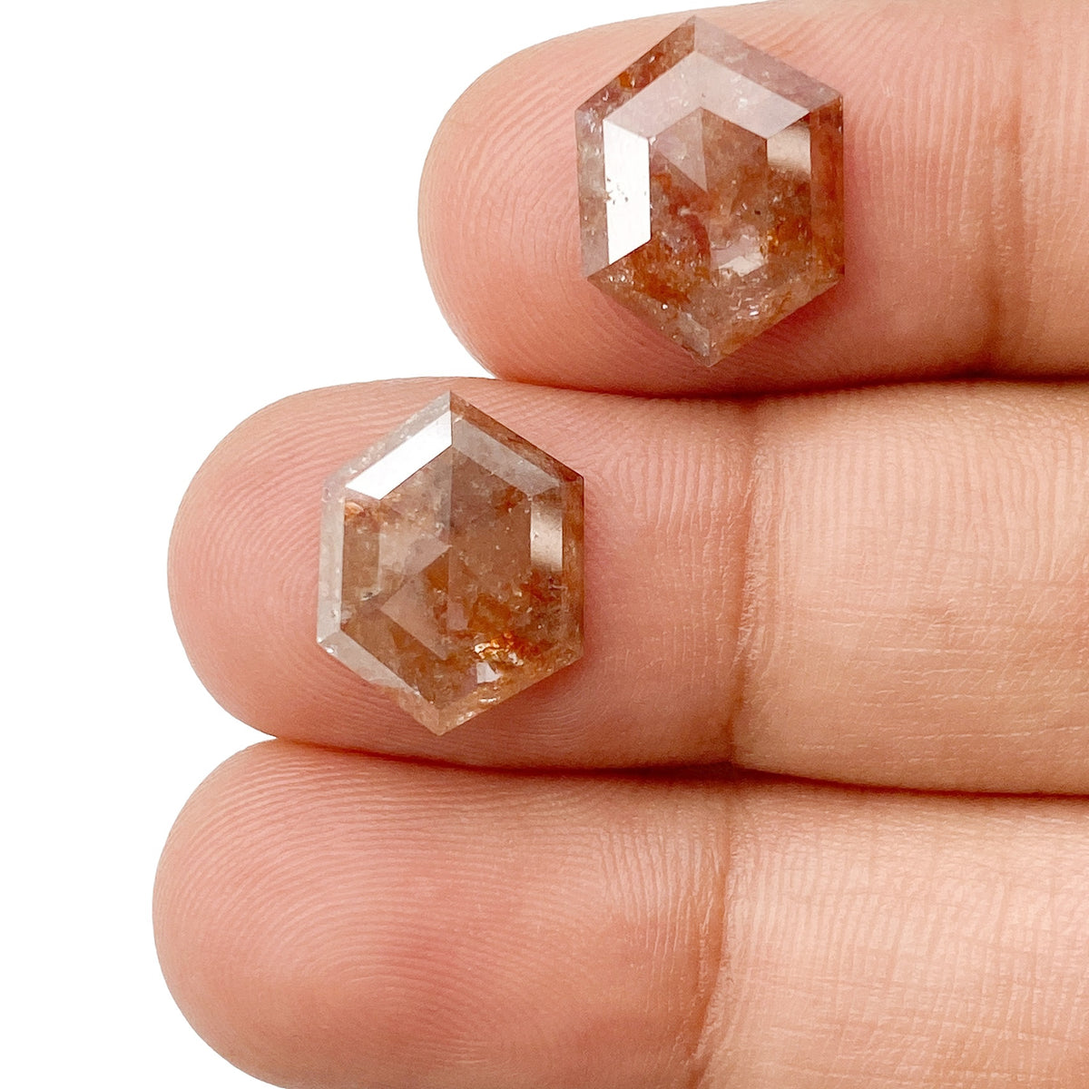 4.23cttw | Salt & Pepper Hexagon Shape Rose Cut Diamond Matched Pair - Modern Rustic Diamond