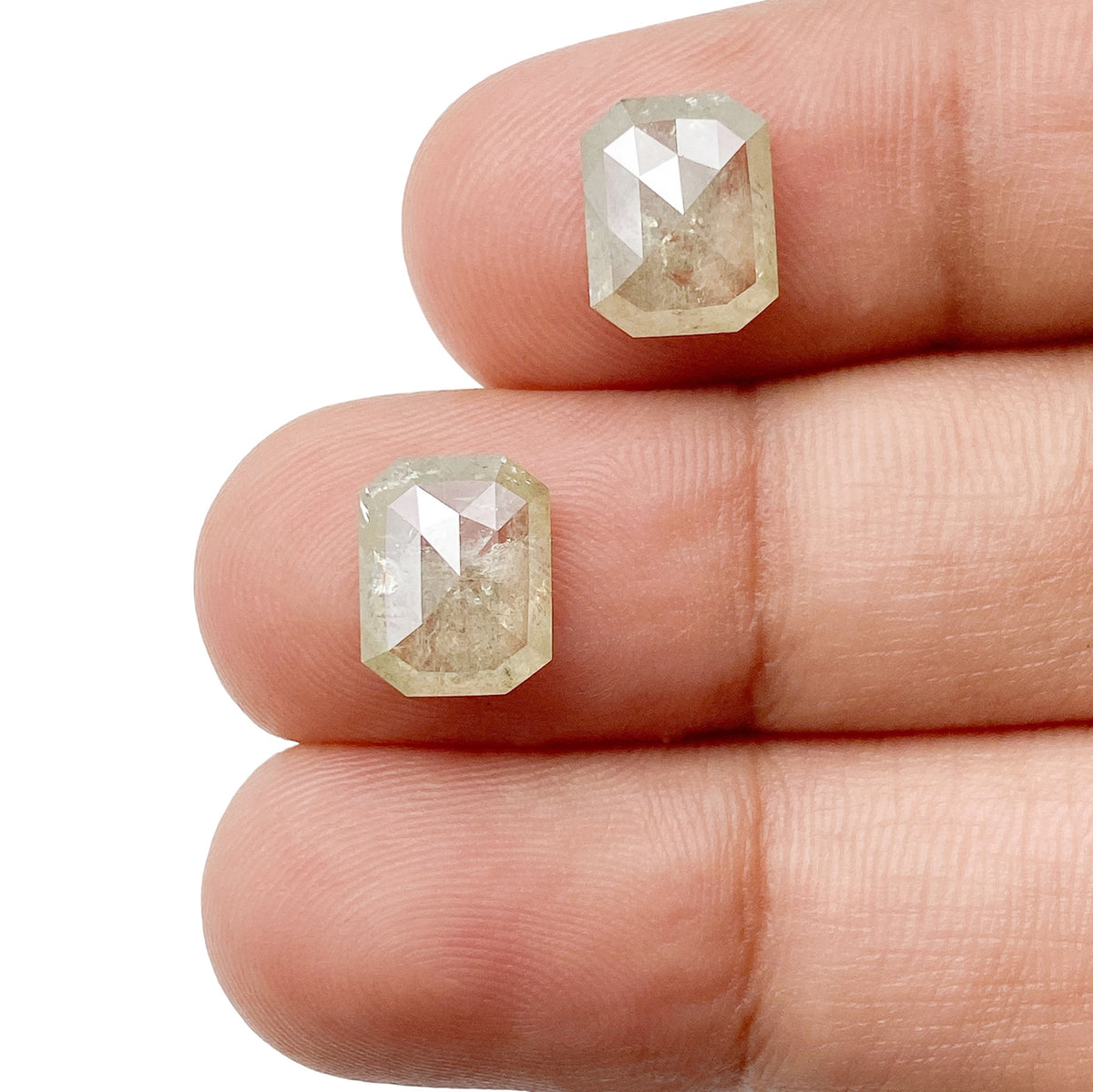 4.29cttw | Salt & Pepper Emerald Shape Rose Cut Diamond Matched Pair - Modern Rustic Diamond