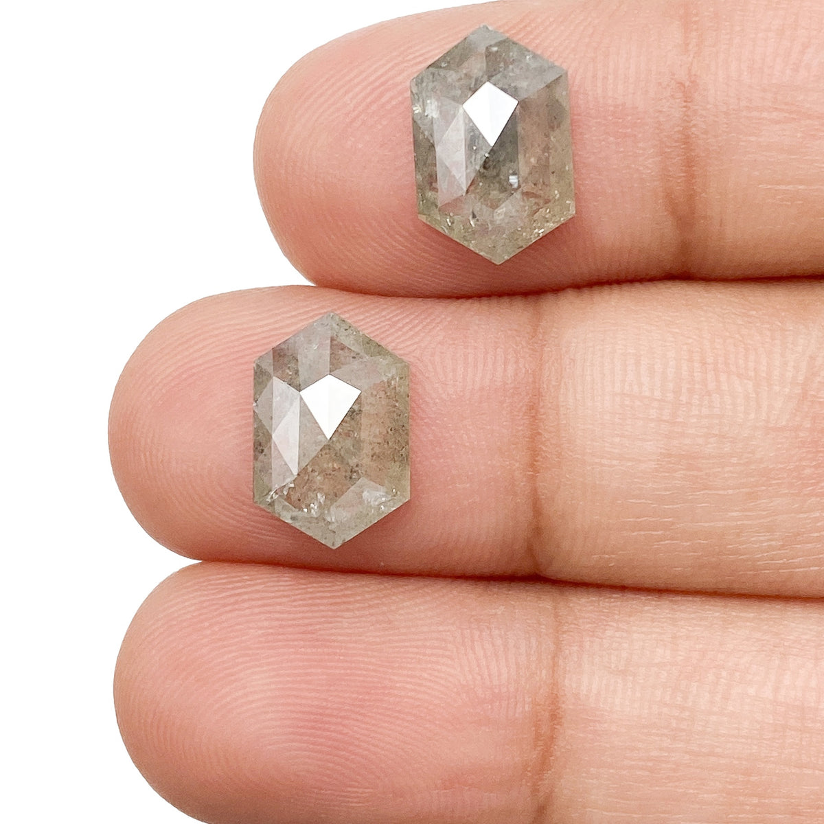 4.33cttw | Rustic Hexagon Shape Rose Cut Diamond Matched Pair - Modern Rustic Diamond