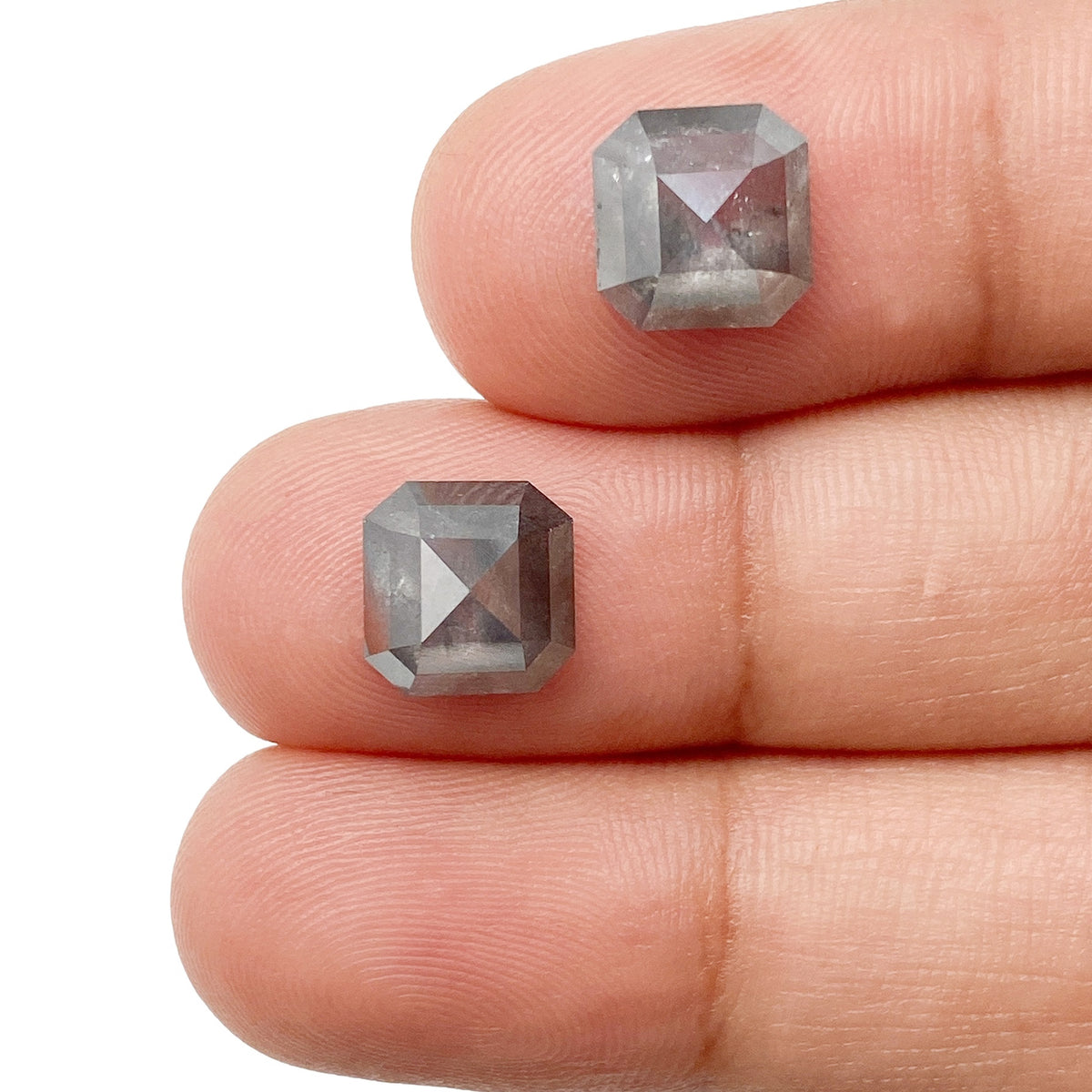 4.34cttw | Salt & Pepper Asscher Shape Step Cut Diamond Matched Pair - Modern Rustic Diamond