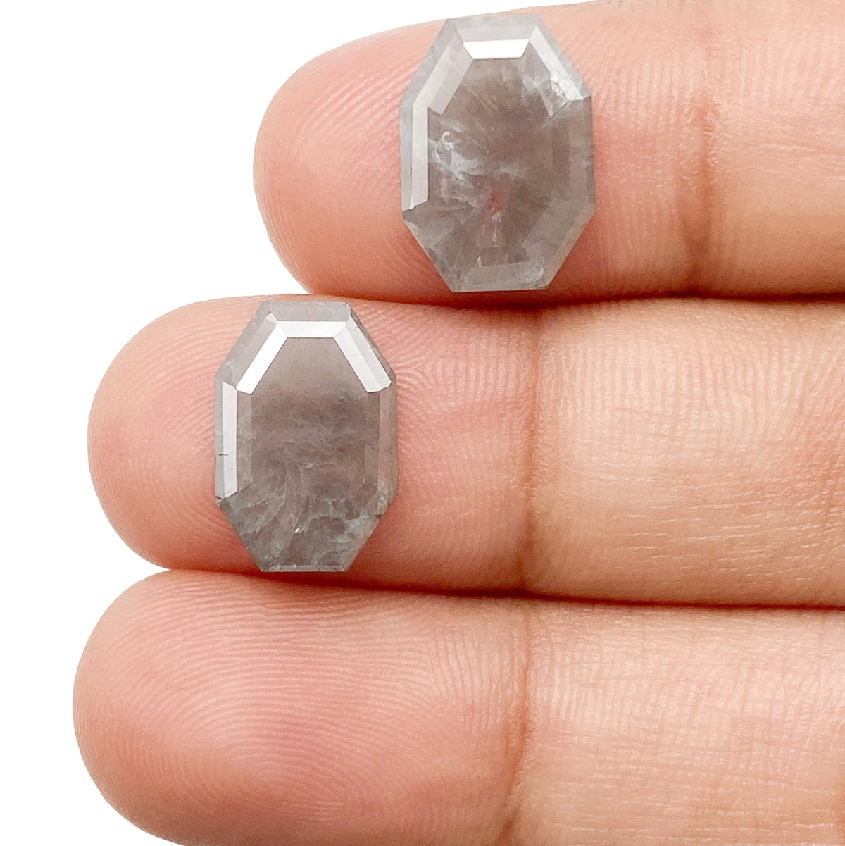 4.34cttw | Salt & Pepper Octagonal Shape Rose Cut Diamond Matched Pair - Modern Rustic Diamond