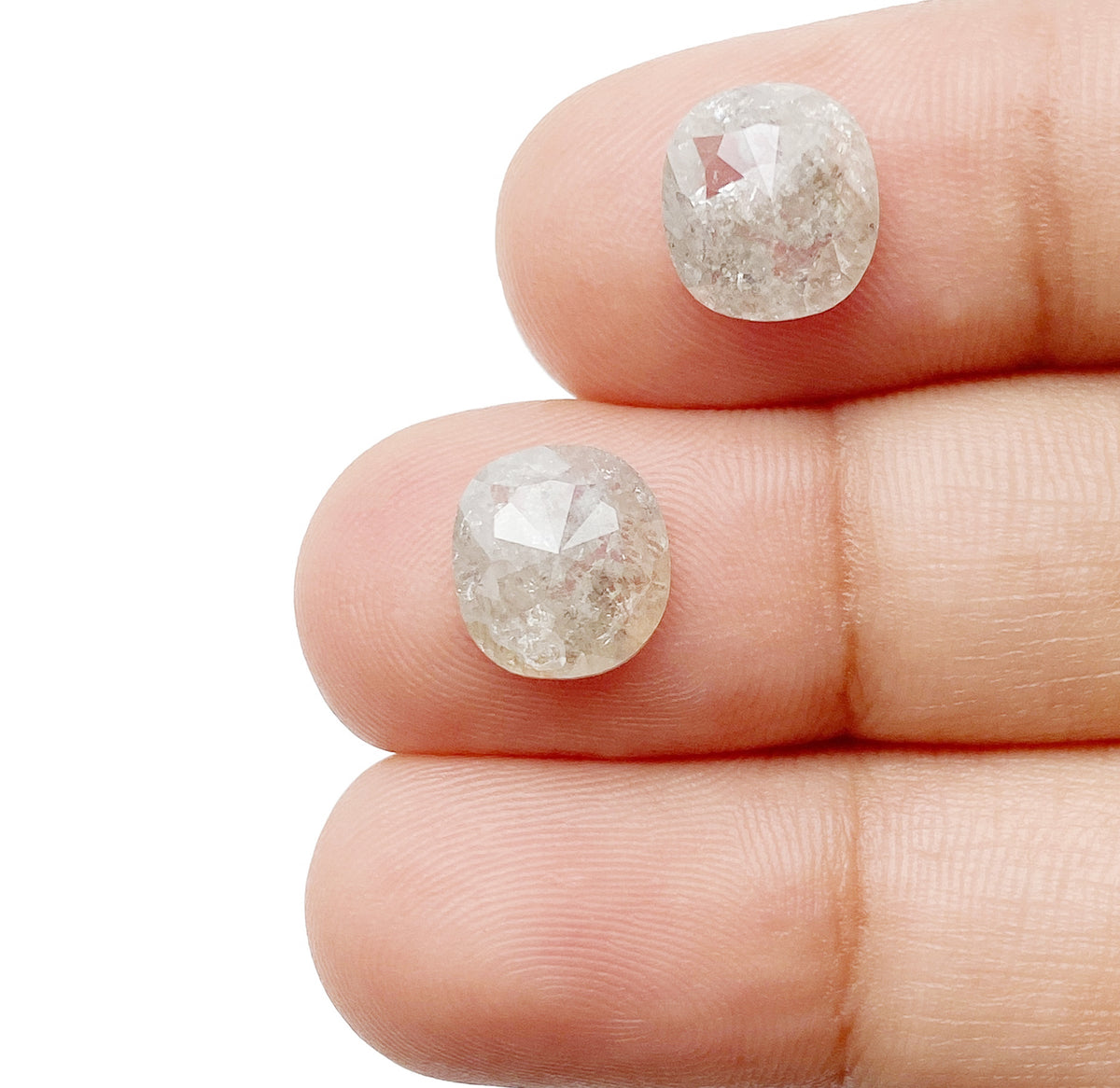 4.36cttw | Salt & Pepper Cushion Shape Rose Cut Diamond Matched Pair - Modern Rustic Diamond