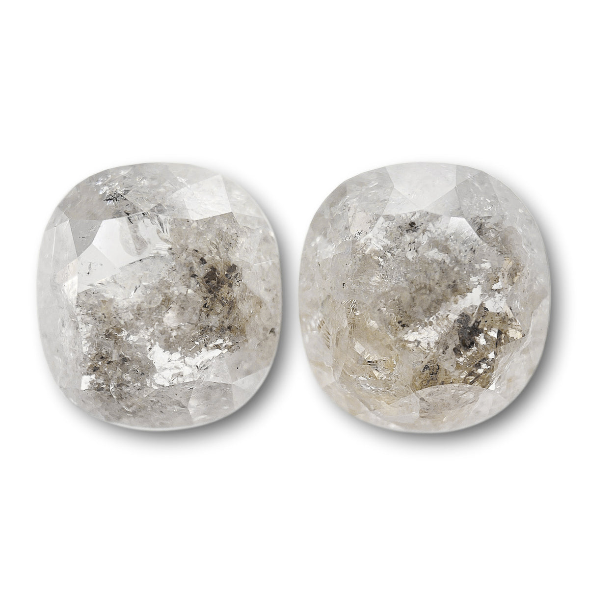 4.36cttw | Salt & Pepper Cushion Shape Rose Cut Diamond Matched Pair - Modern Rustic Diamond