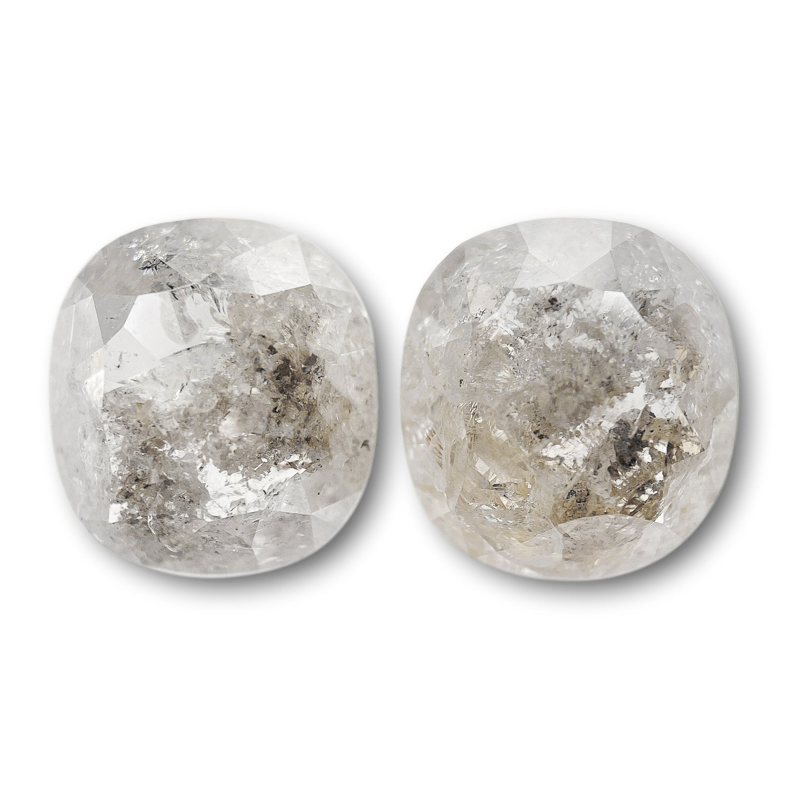 4.36cttw | Salt & Pepper Cushion Shape Rose Cut Diamond Matched Pair - Modern Rustic Diamond