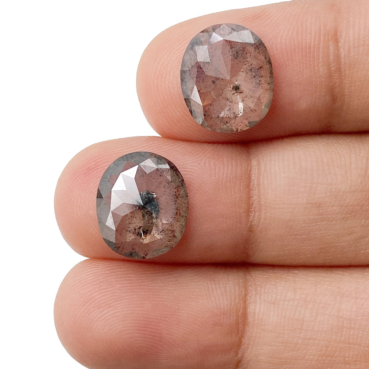 4.38cttw | Salt & Pepper Oval Shape Rose Cut Diamond Matched Pair - Modern Rustic Diamond