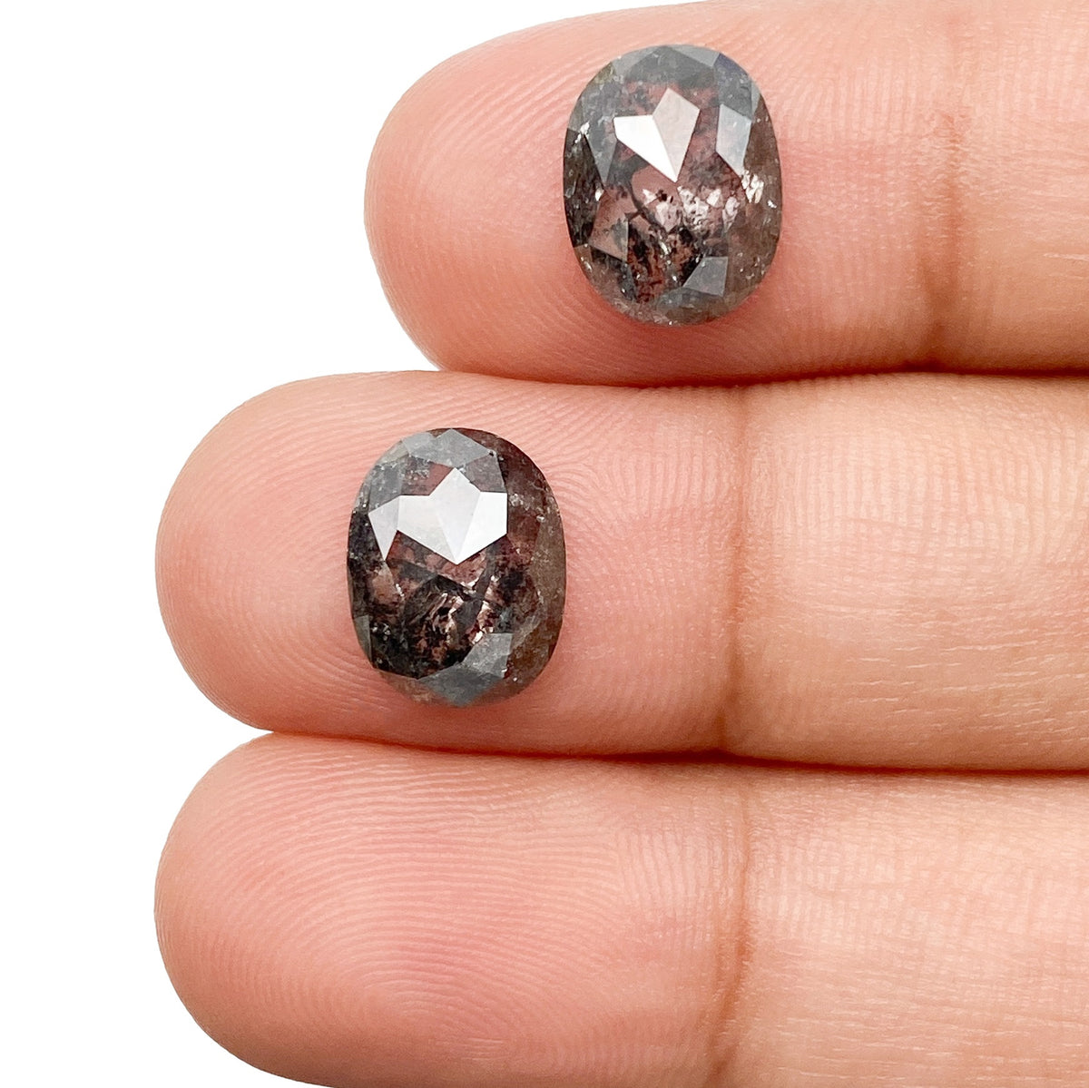 4.38cttw | Rustic Oval Shape Rose Cut Diamond Matched Pair - Modern Rustic Diamond