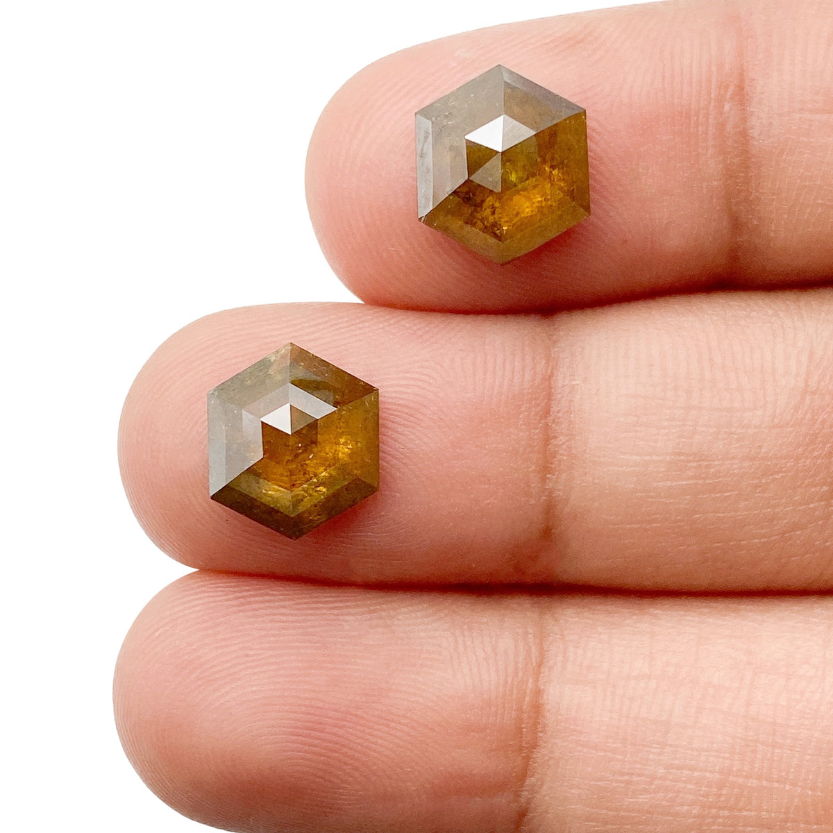 4.39cttw | Salt & Pepper Hexagon Shape Rose Cut Diamond Matched Pair - Modern Rustic Diamond