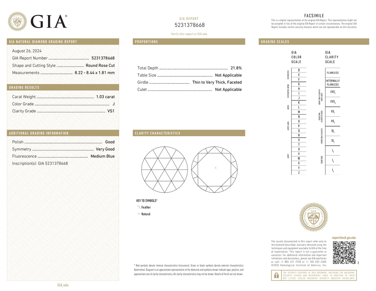 1.03ct | J/VS1 Round Shape Rose Cut Diamond (GIA) - Modern Rustic Diamond