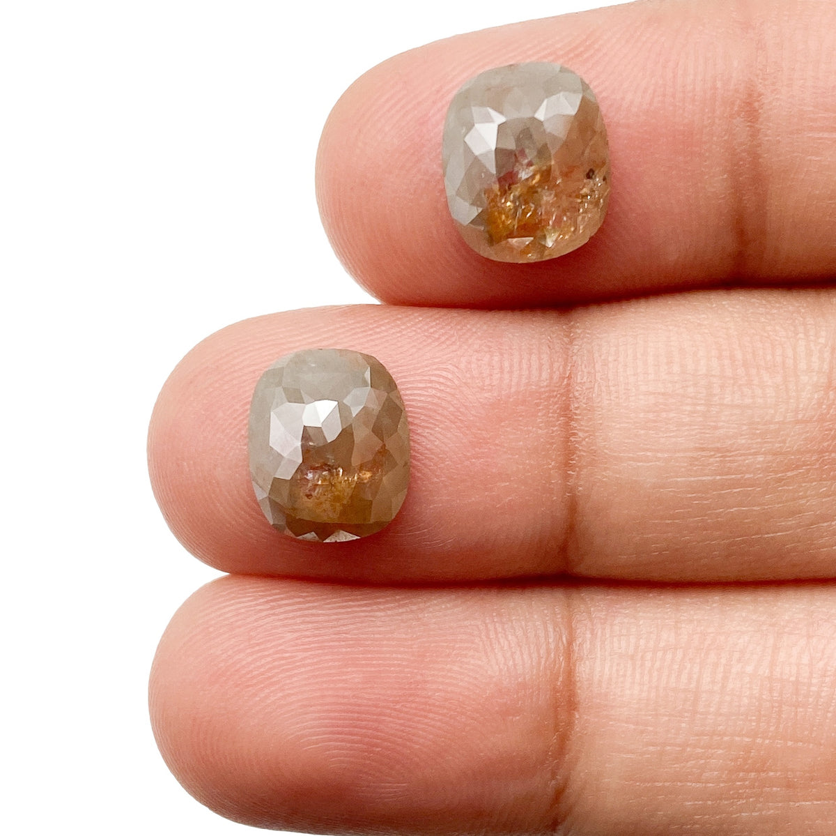 4.40cttw | Salt & Pepper Cushion Shape Rose Cut Diamond Matched Pair - Modern Rustic Diamond