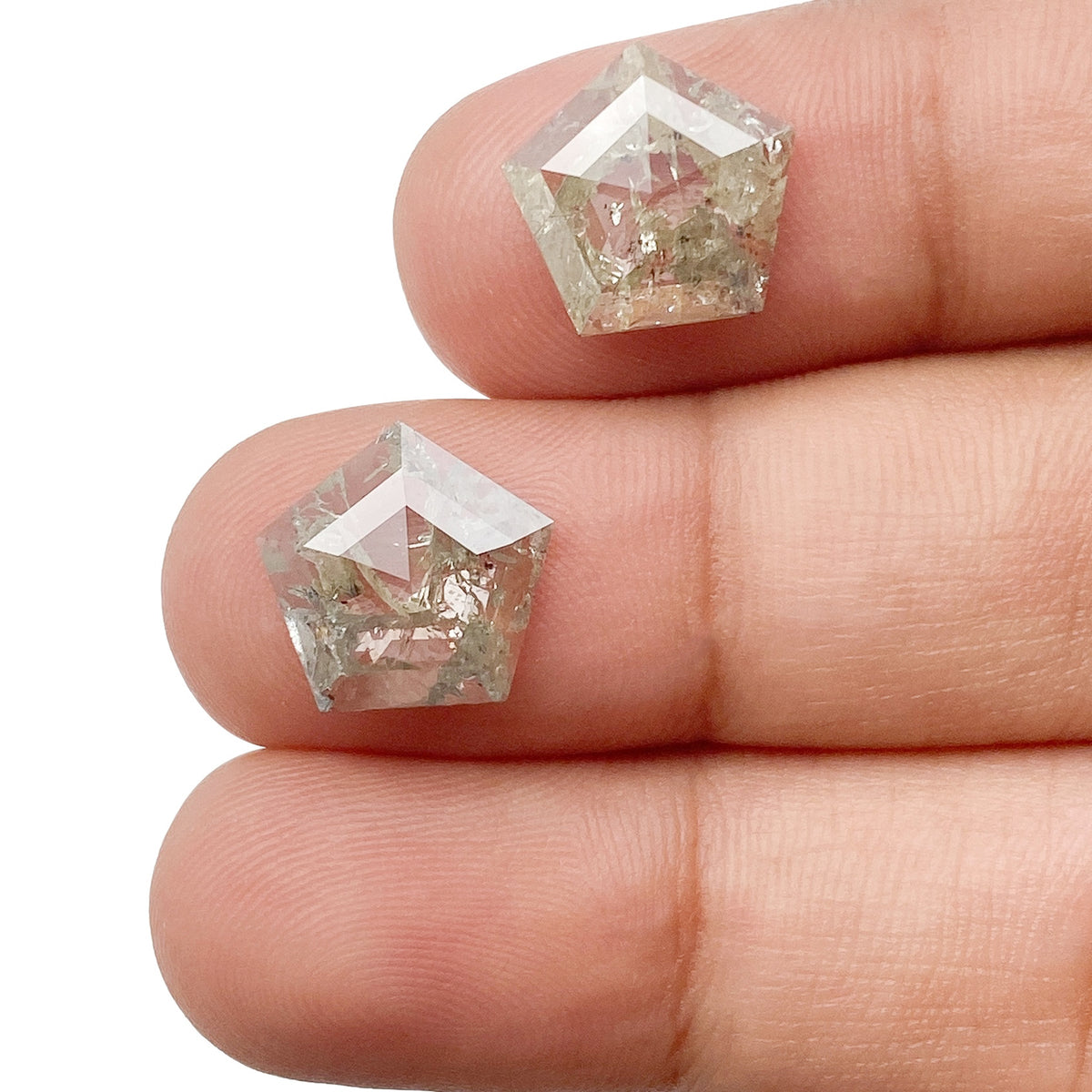 4.41cttw | Rustic Shield Shape Rose Cut Diamond Matched Pair - Modern Rustic Diamond