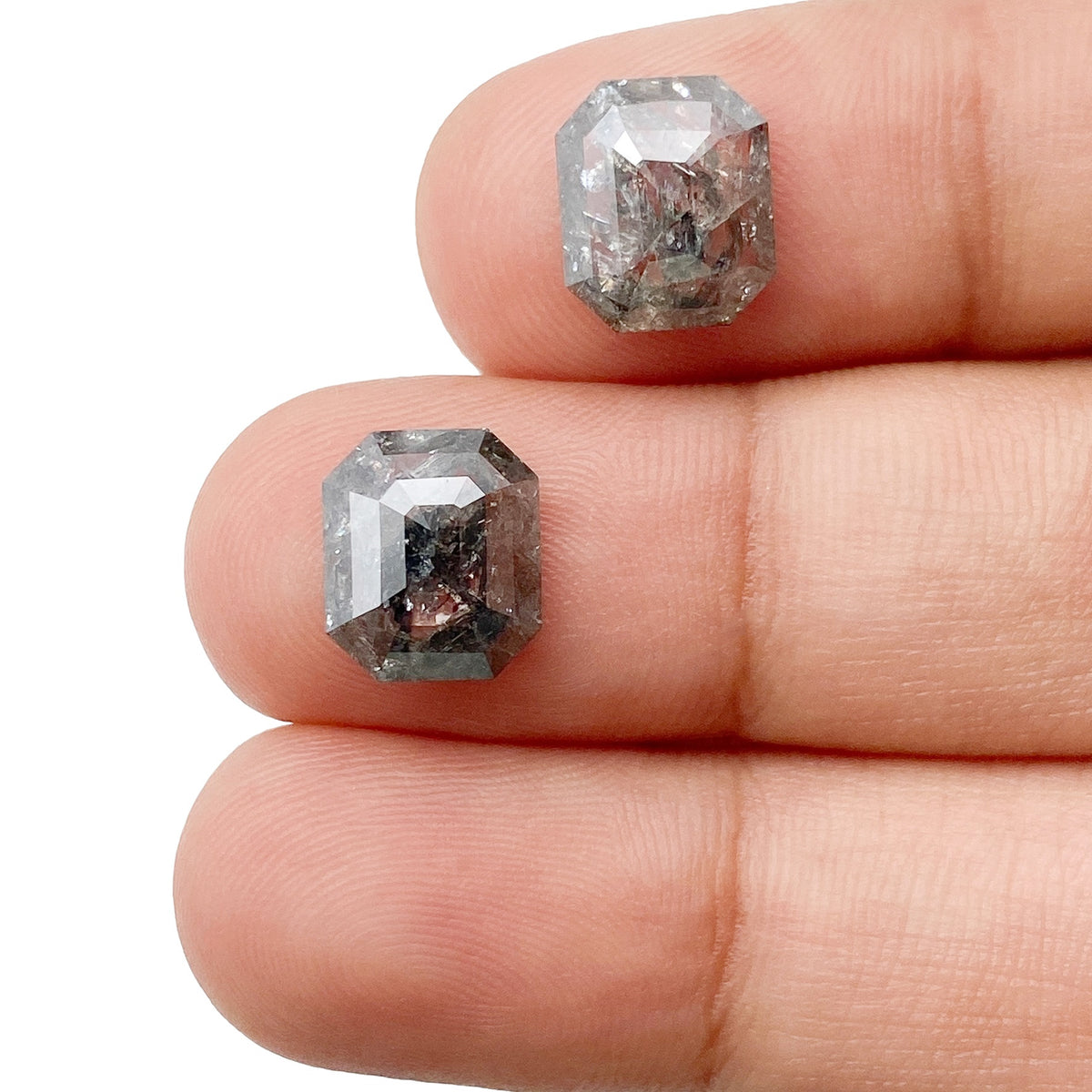 4.43cttw | Rustic Emerald Shape Rose Cut Diamond Matched Pair - Modern Rustic Diamond