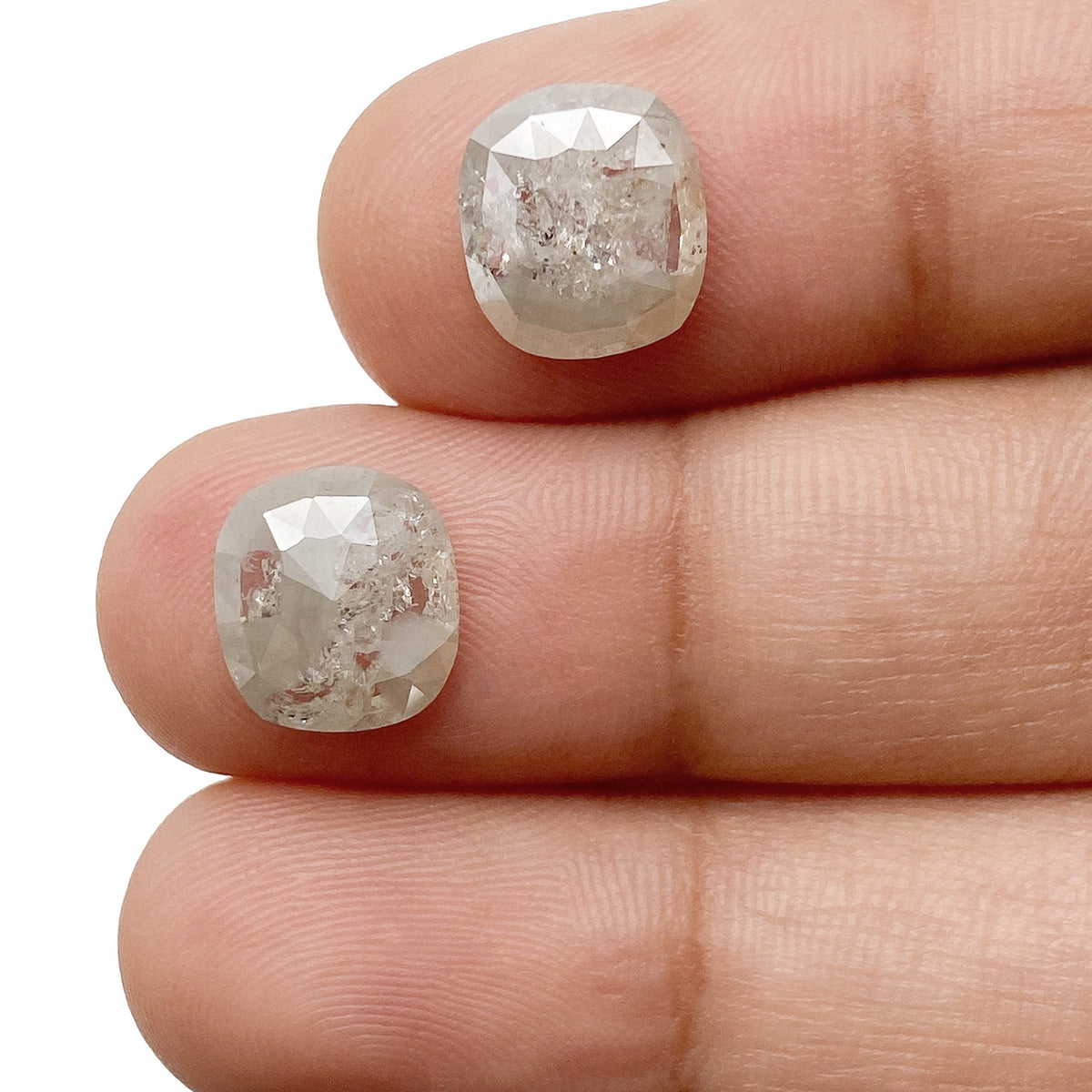 4.45cttw | Salt & Pepper Cushion Shape Rose Cut Diamond Matched Pair - Modern Rustic Diamond