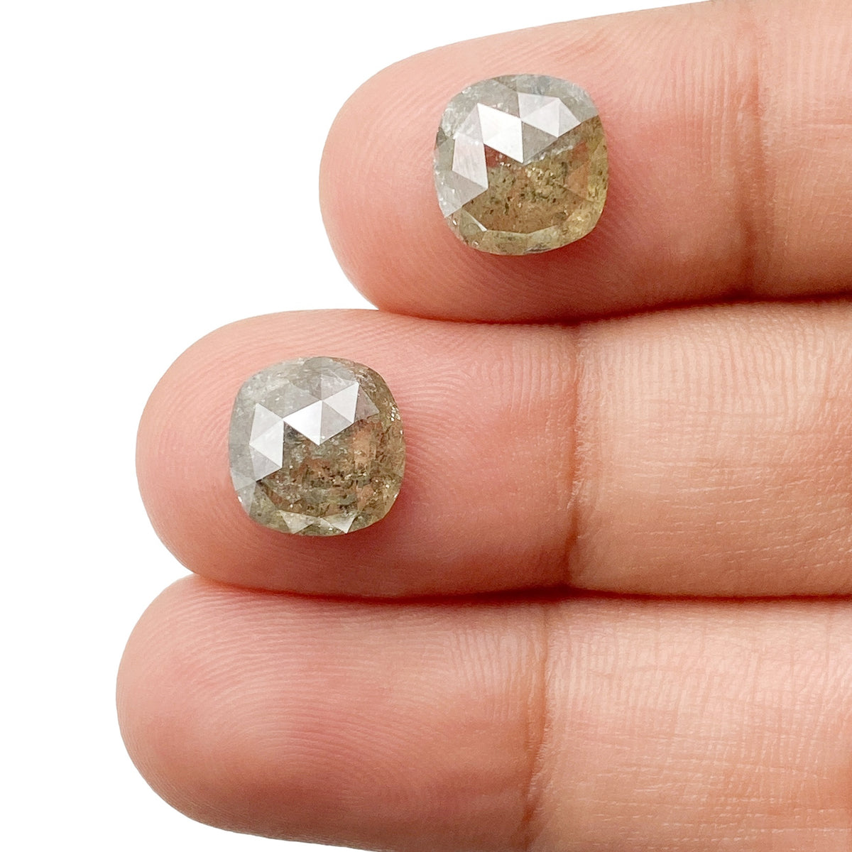 4.47cttw | Salt & Pepper Cushion Shape Rose Cut Diamond Matched Pair - Modern Rustic Diamond